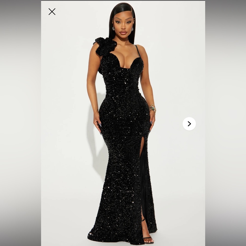 Fashion Nova Black One Shoulder Sequin Dress